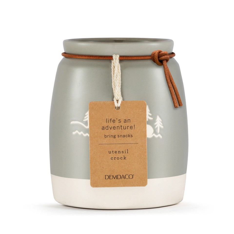 Demdaco Regional Living Gray Stoneware Leather Lake Crock for Home Decor