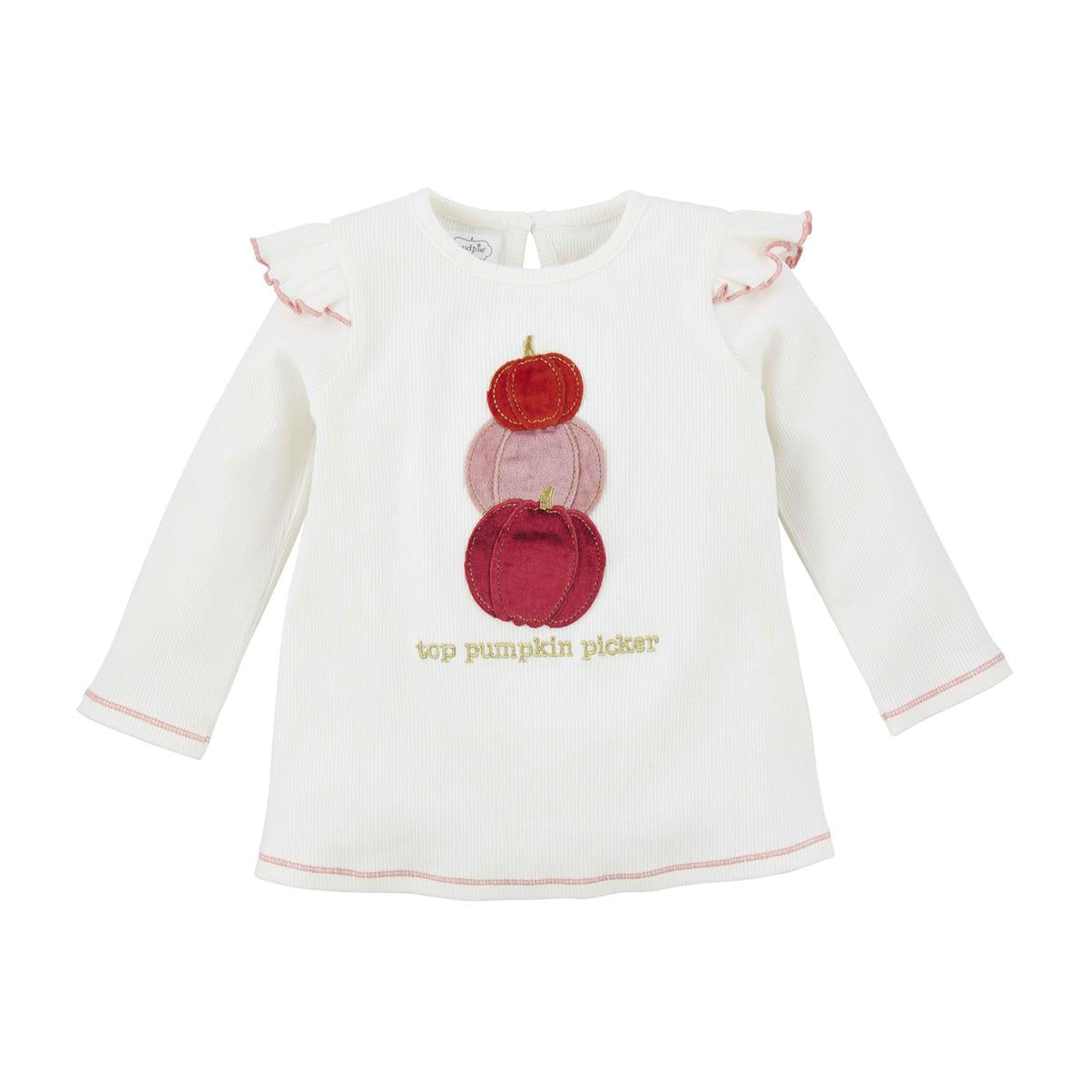Ivory Cotton Ribbed Mud Pie Pumpkin Patch Flutter - Sleeve Tunic