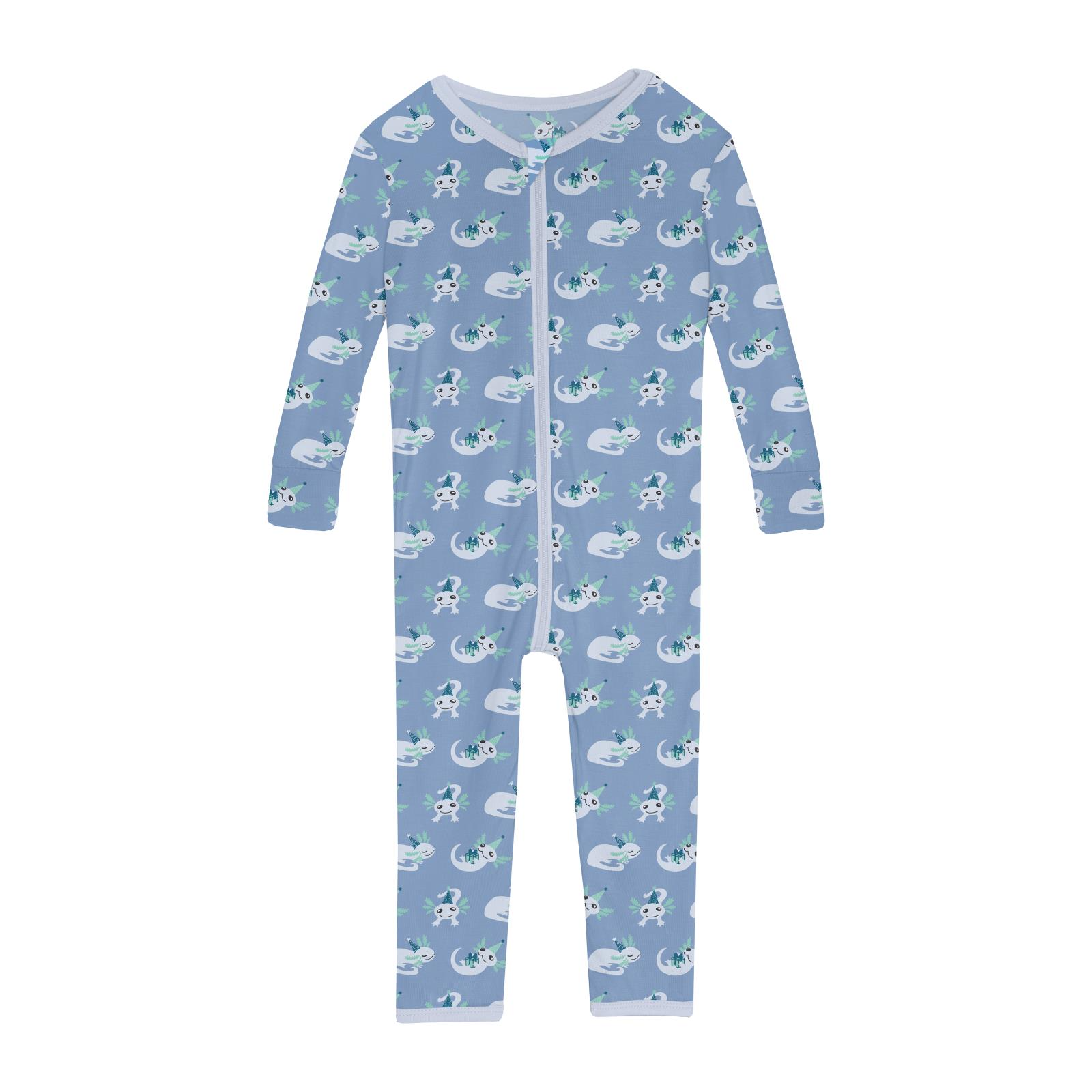 Hot Sale! Kickee Convertible Zipper Sleeper with Axolotl Party Print in Dream Blue