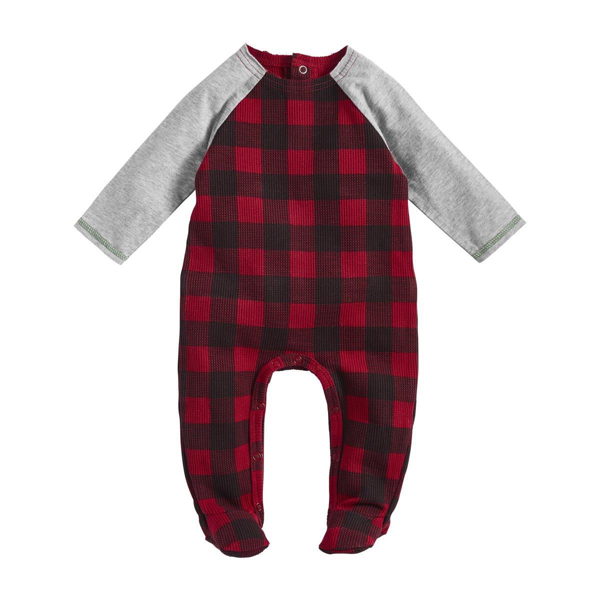 Hot Deal! Mud Pie Red Buffalo Check Infant Sleeper for First Christmas