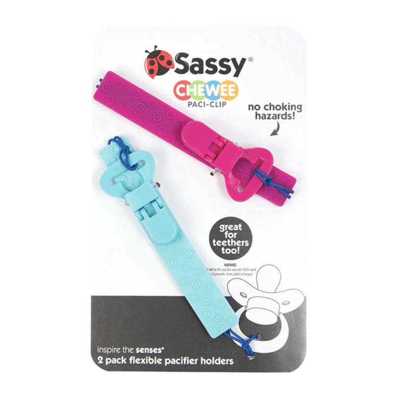 Sassy Flexible Baby Pacifier Clip Set of 2 with Various Colors