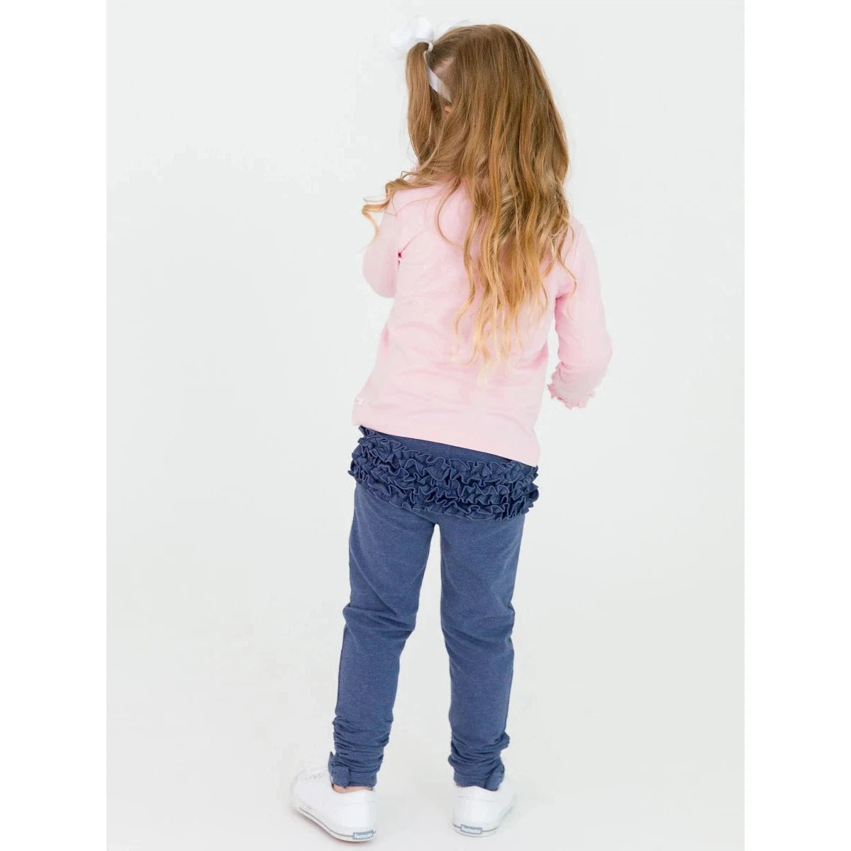 Hot Sale! RuffleButts Faux Denim Ruched Bow Baby Girl Leggings for All Seasons