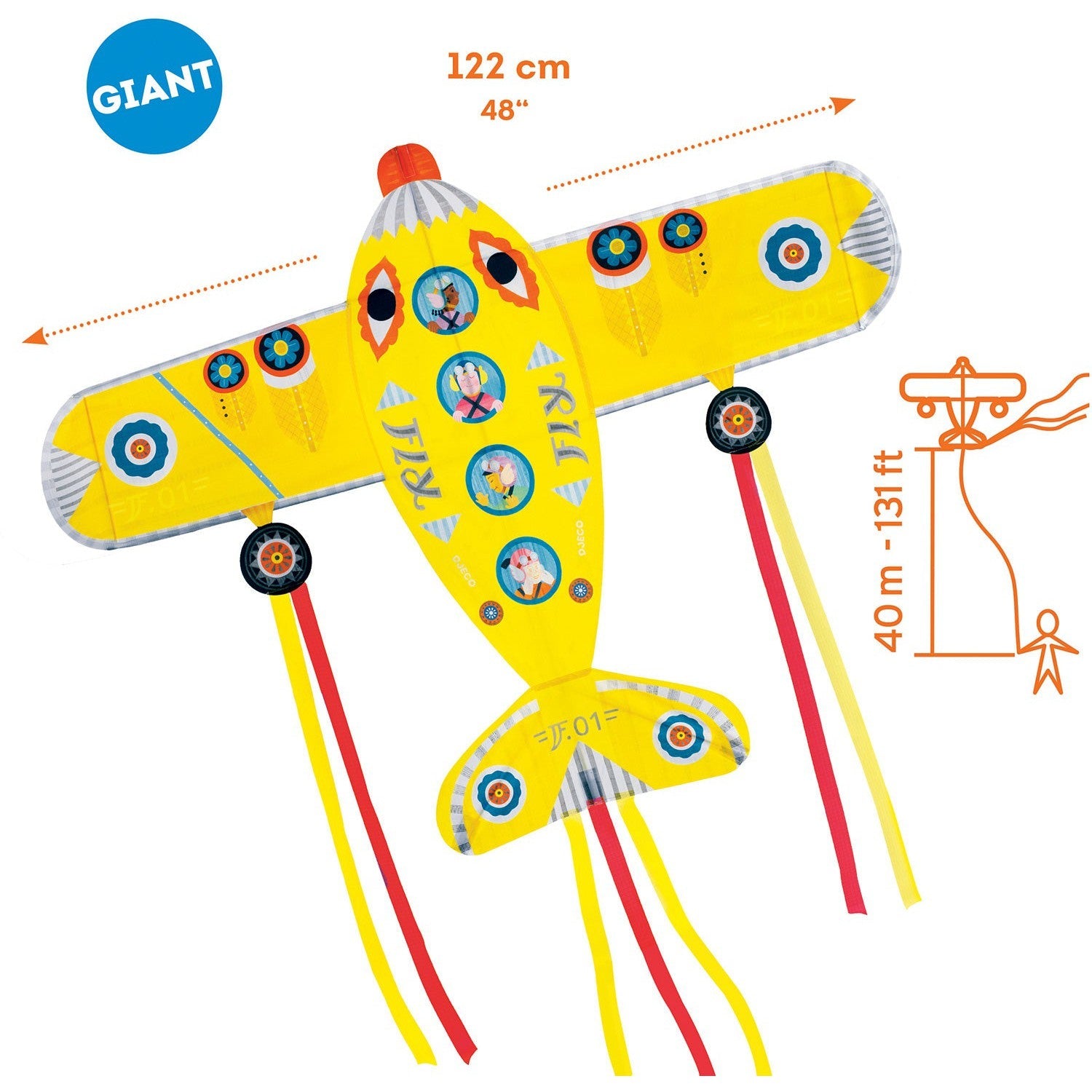 DJECO High - Performance Maxi Polyester Plane Kite for Ages 5+