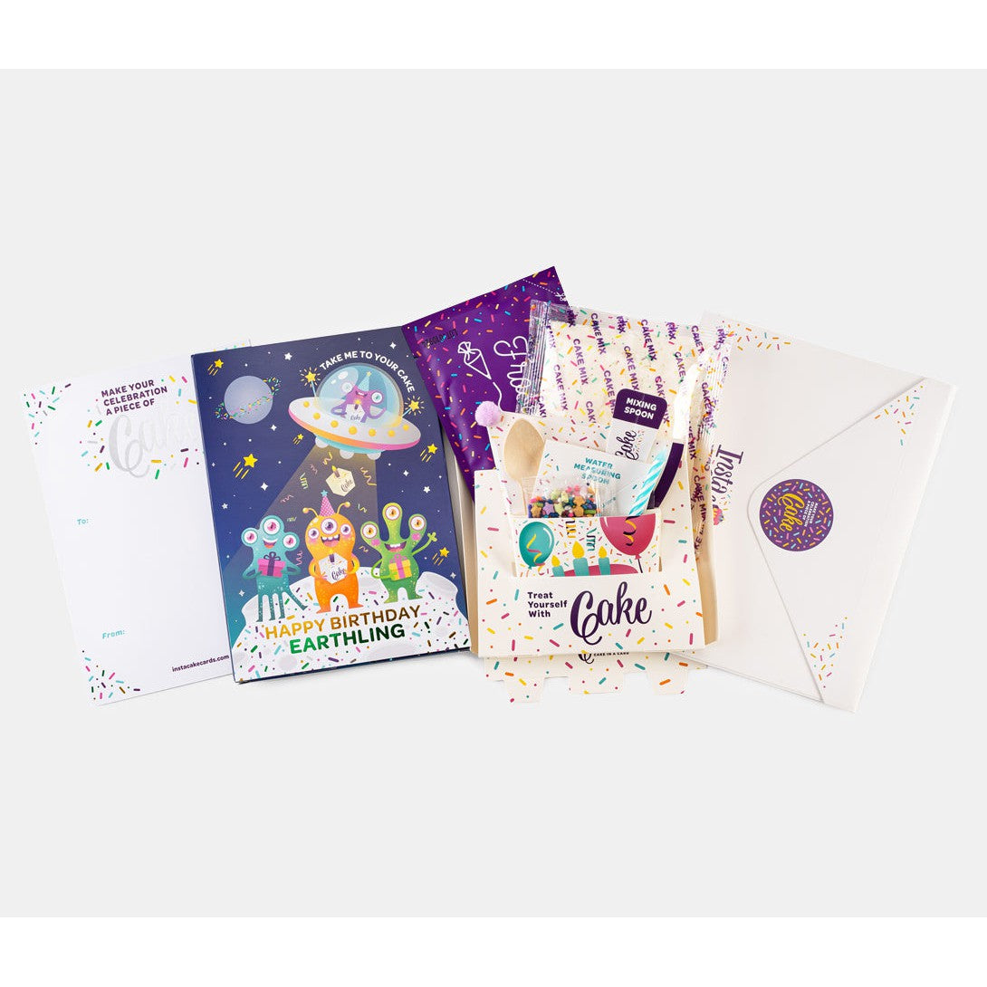 Alien Themed InstaCake Vanilla Birthday Card with Star Sprinkles