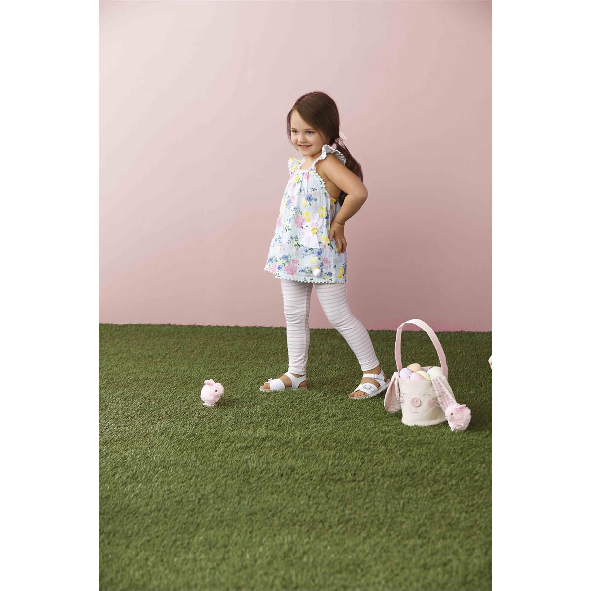Mud Pie Floral Bunny Cotton Gauze Tunic and Spandex Legging Set