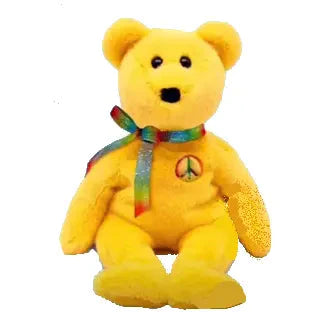 Ty Beanie Baby II: Adorable Yellow Peace Bear with Stylish Scarf