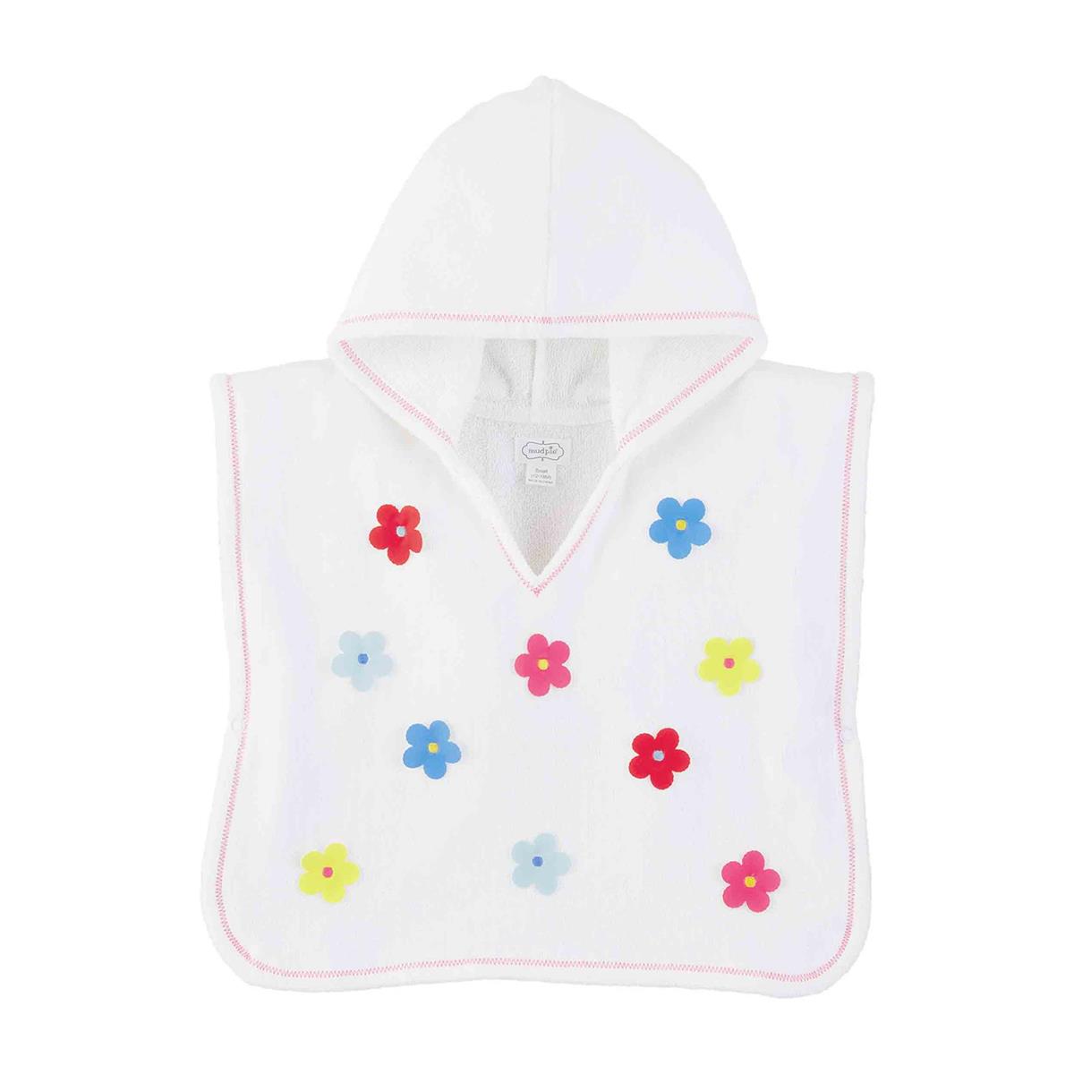 Stylish Terry Cloth Poncho with Flower Applique and Hood