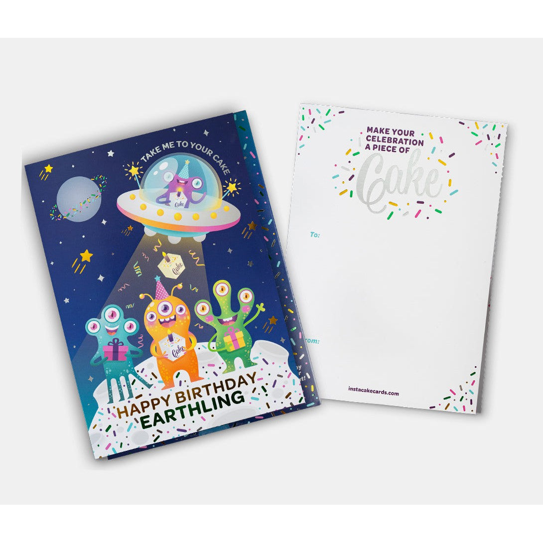 Alien Themed InstaCake Vanilla Birthday Card with Star Sprinkles