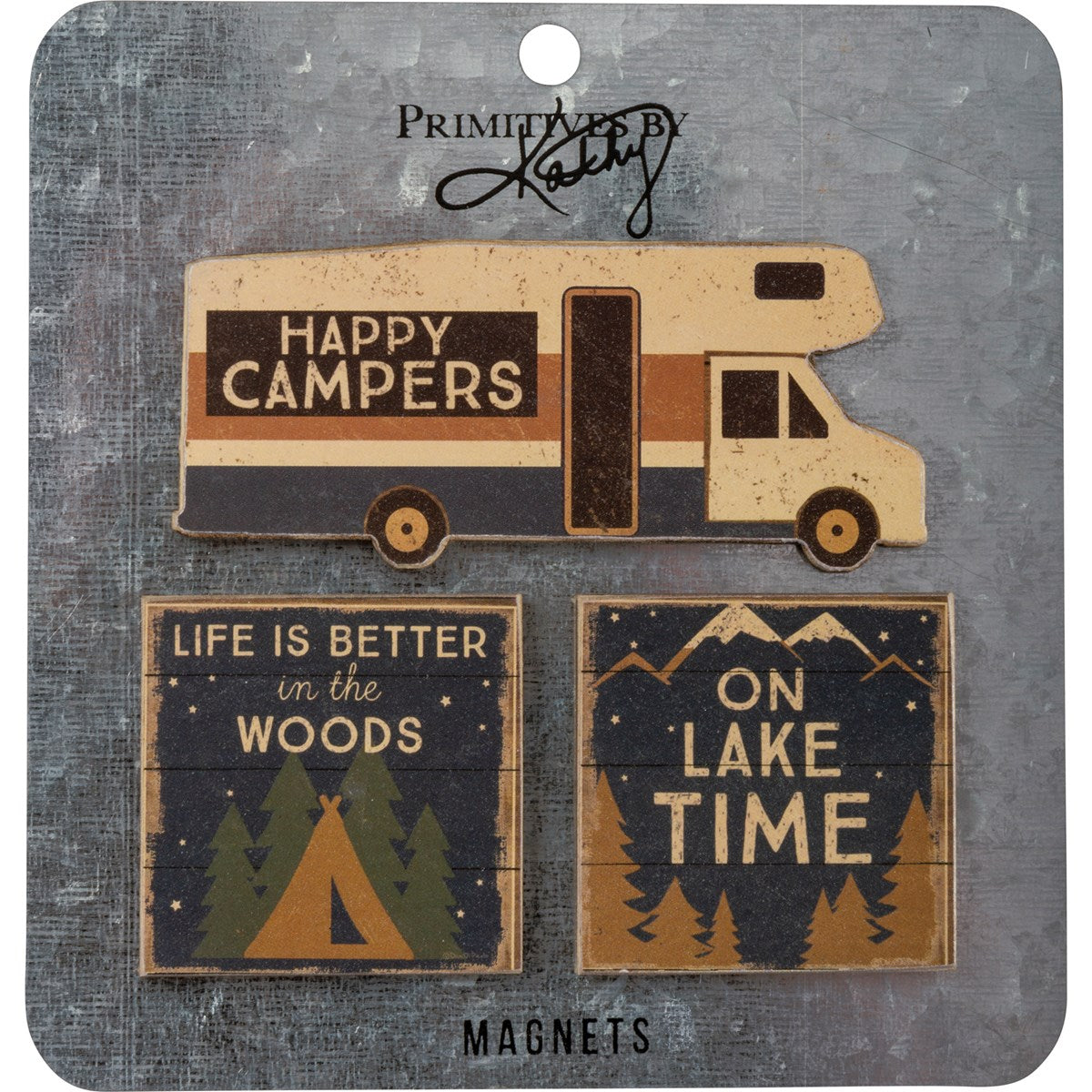 Special Offer! Kathy's Primitives Happy Campers Themed Wooden Magnet Set