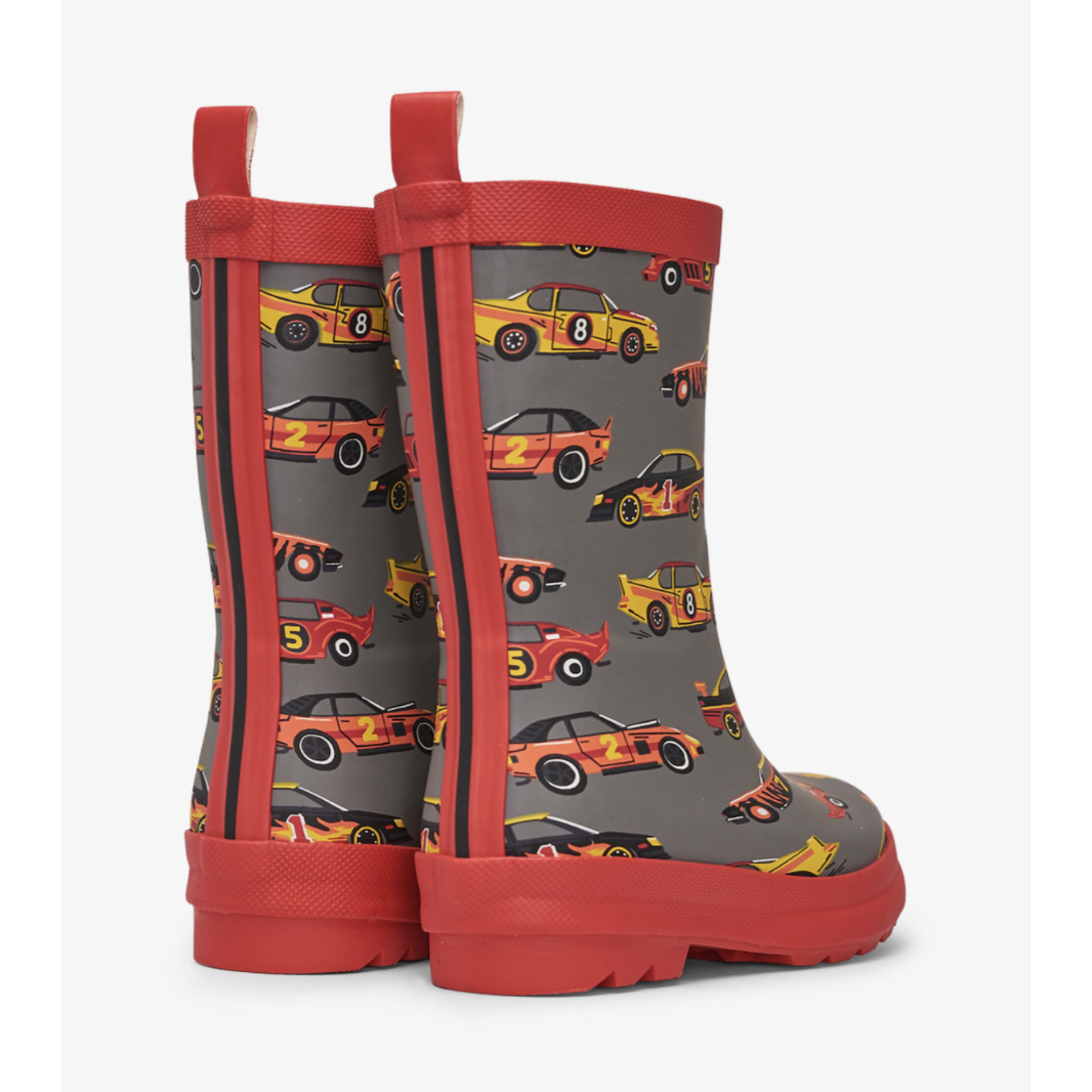 Hatley Steel Grey Classic Race Cars Matte Rain Boots - Ideal for Rainy Days