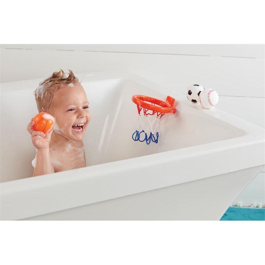 Mud Pie Sports Themed Rubber Bath Toy Set with Net and Ball Squirties