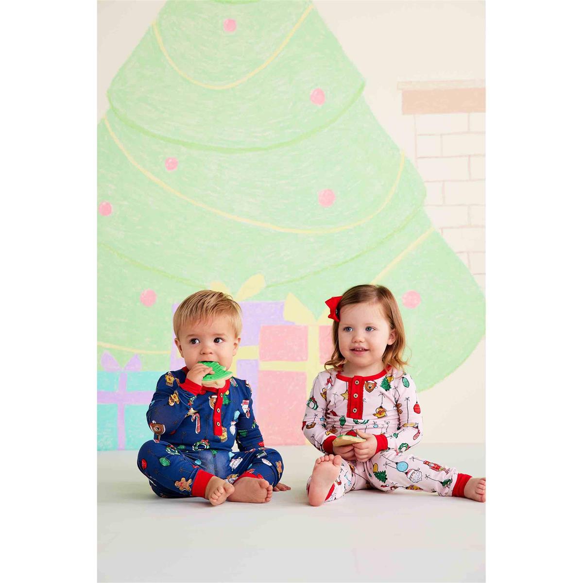 Navy Blue Mud Pie Ornamented Bamboo Knit Pajama Set