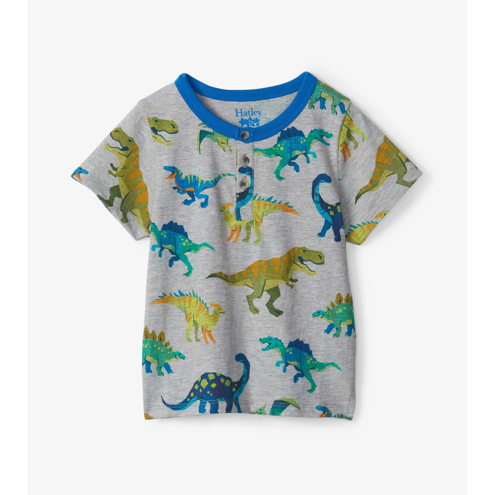 Hot Deal! Hatley Athletic Grey Melange Color - Blocked Dinosaur Short - Sleeve Henley Tee