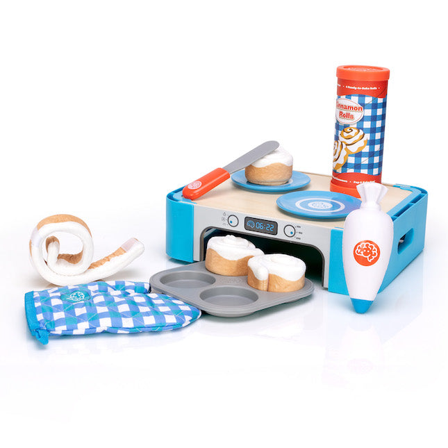 Hot Deal! Fat Brain Pretendables Plush Cinnamon Roll Pretend - Play Set with Oven Storage