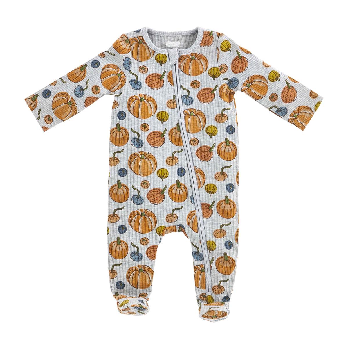 Mud Pie Gray Zippered Cotton Pumpkin Patch Footed Sleeper