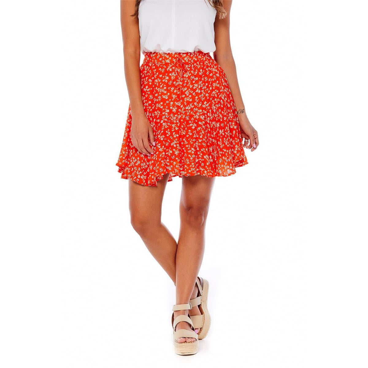 Hot Deal! Mud Pie Kai Red Floral Flounce Women's Skirt