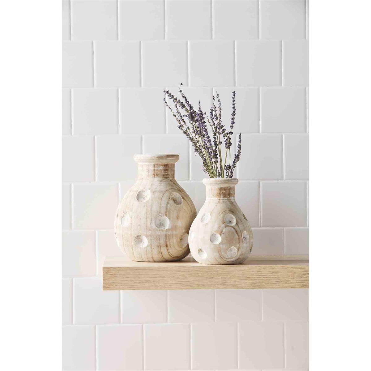 Mud Pie Large Hand - painted Dotted Paulownia Wood Vase for Home Decor
