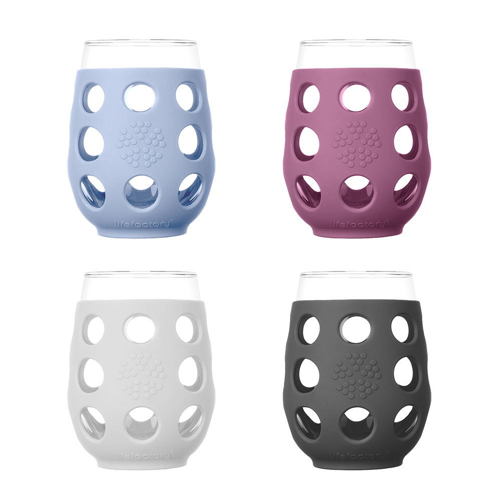 Hot Deal! LifeFactory 17-Ounce BPA-Free Multi-Color Wine Glass Set of 4 for Indoor/Outdoor Use with Silicone Sleeves