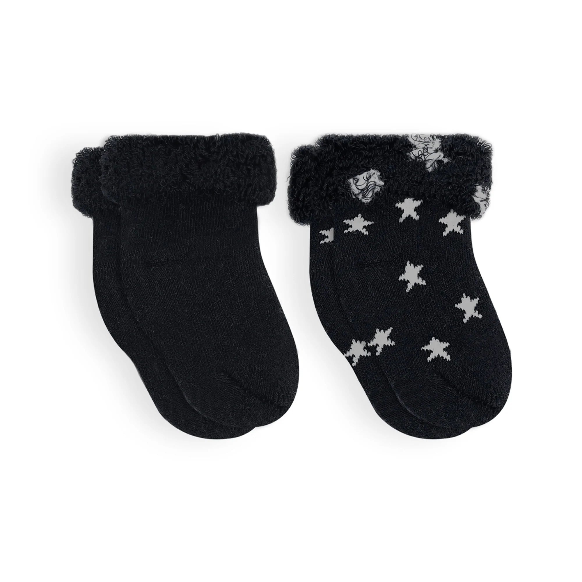 Hot Deal! Kushies 2-Pack Infant Socks in Black Solid and Stars Design