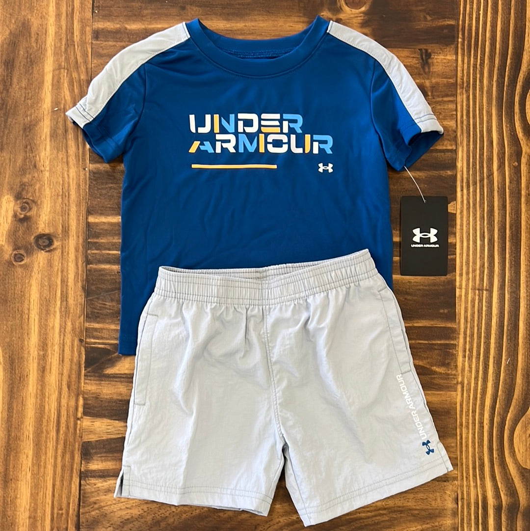 Under Armour Boys' Retro Wordmark Short Sleeve Tee - Graphite Blue: On Sale Now