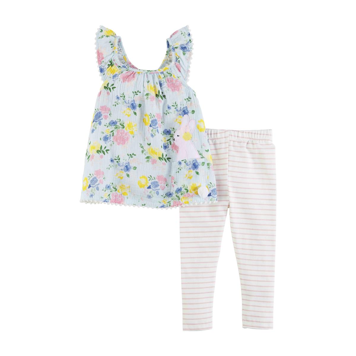 Mud Pie Floral Bunny Cotton Gauze Tunic and Spandex Legging Set