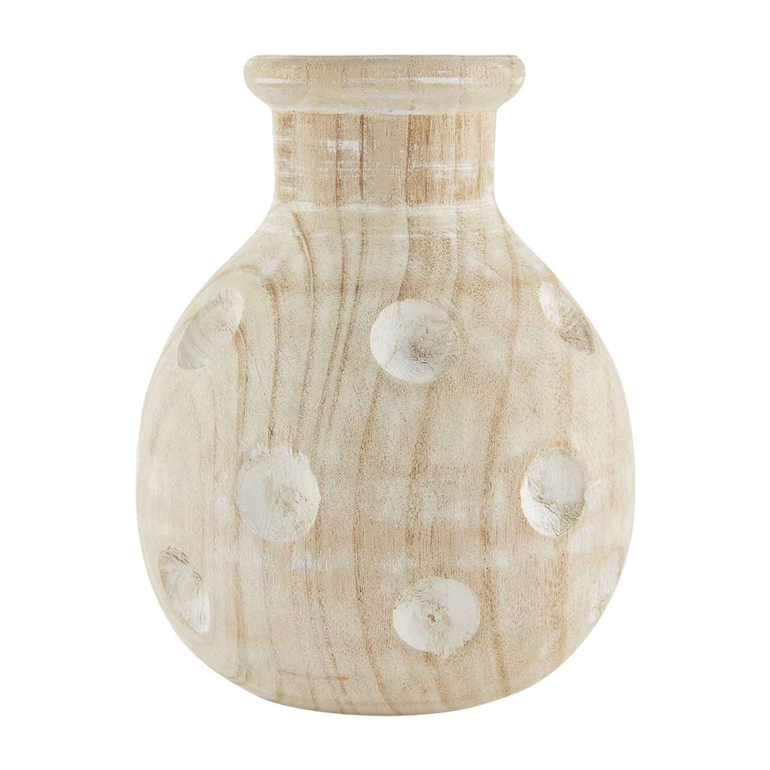 Mud Pie Large Hand - painted Dotted Paulownia Wood Vase for Home Decor