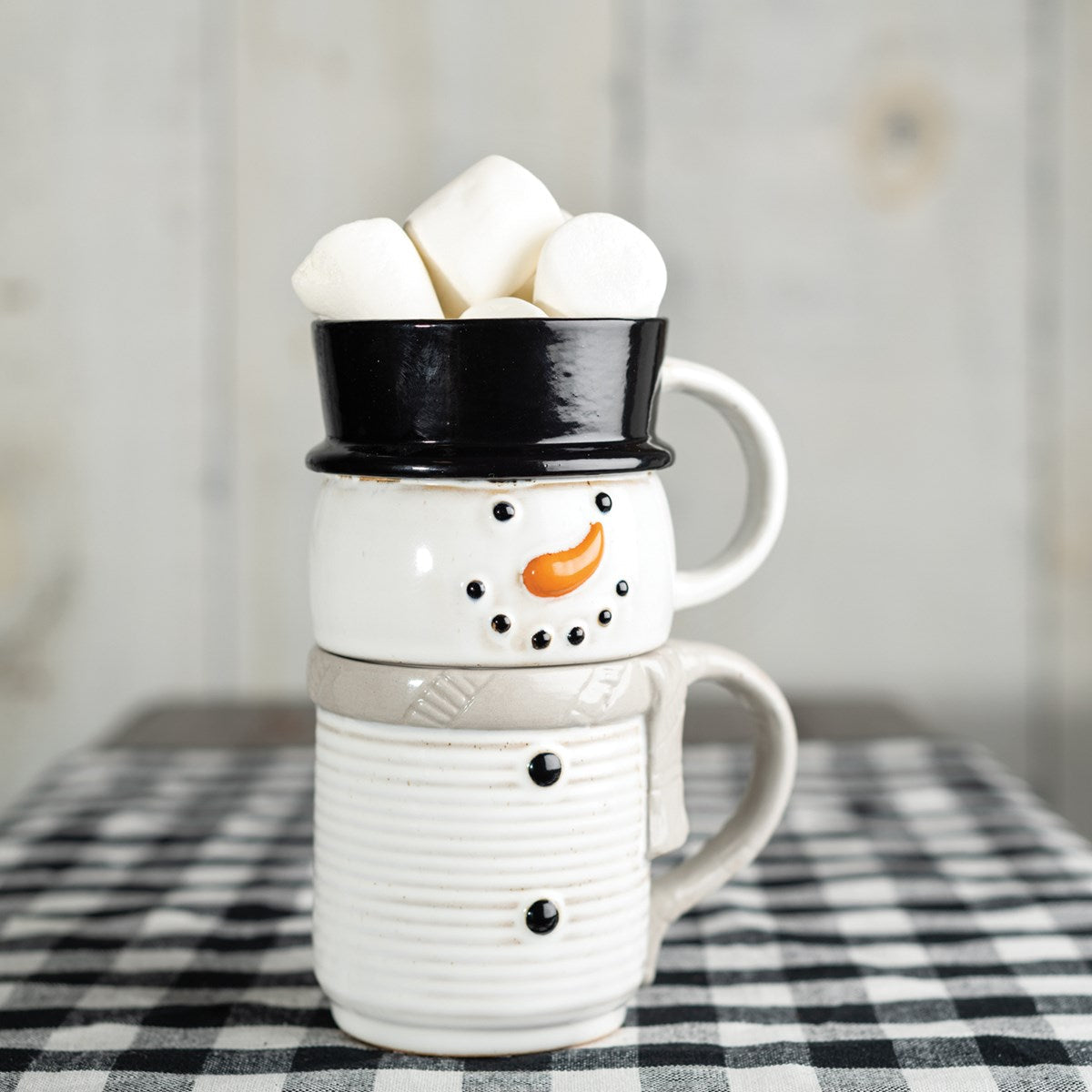 Kathy's Primitives Stacked Snowman Ceramic Mug Set for Christmas