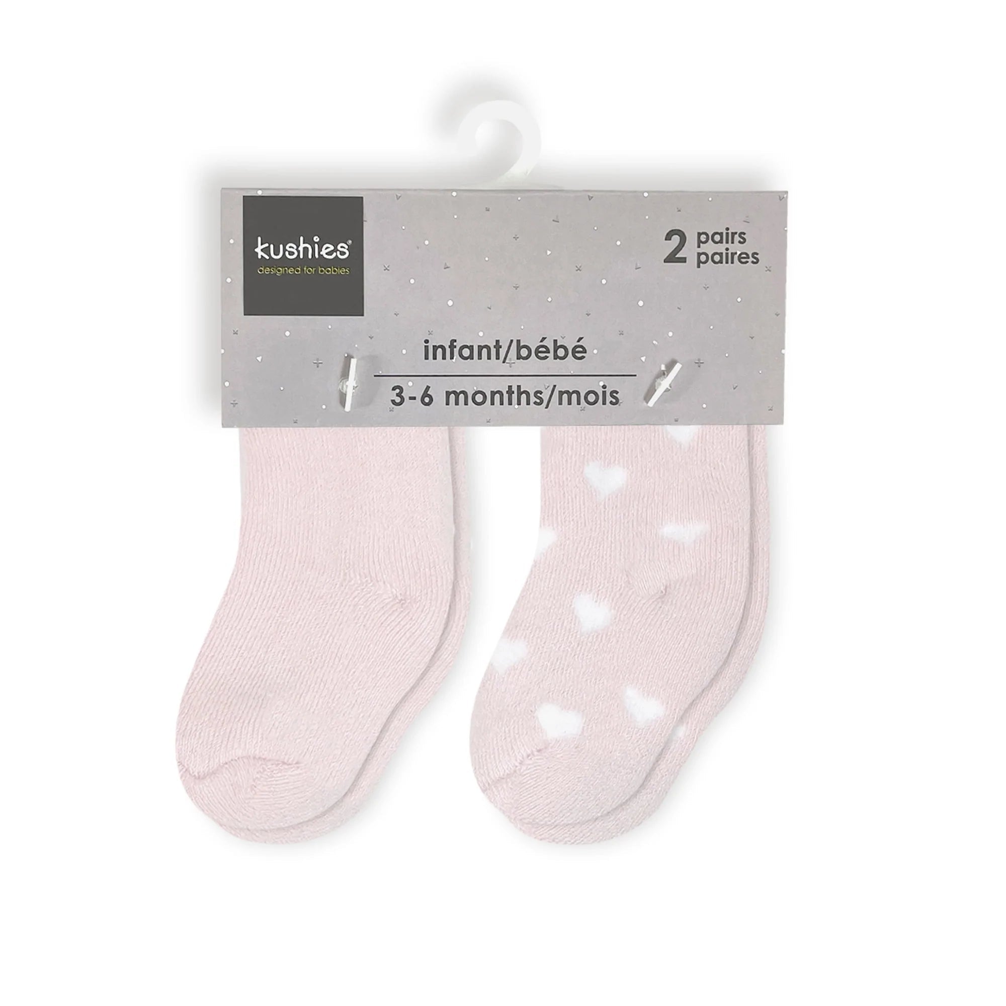Kushies Baby Socks 2-Pack - Blush Solid/Hearts - Soft & Warm