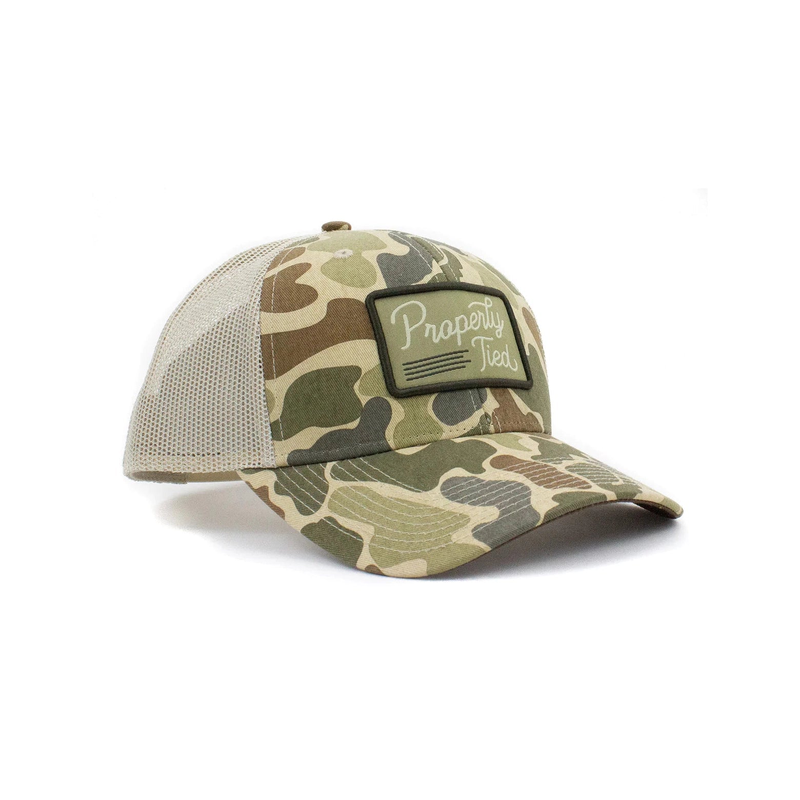 Hot Sale! Vintage Camo Youth Sportsman Properly Tied Trucker Hat for Fashionable Youngsters
