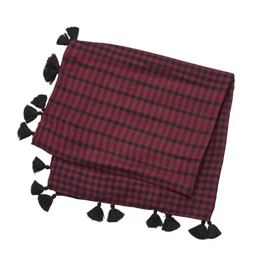 Stylish Mud Pie Viscose Gingham Square Scarf with Cotton Tassel Trim