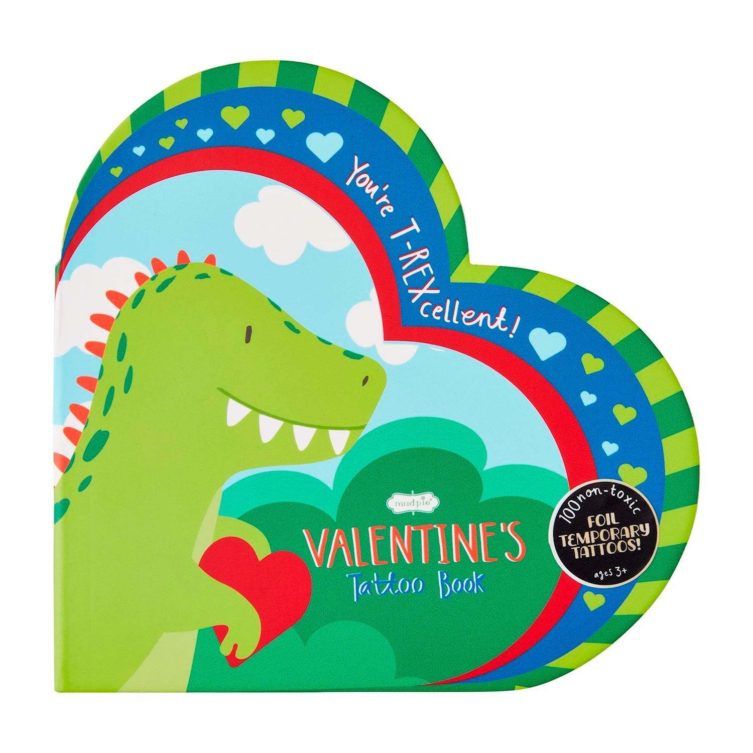 Mud Pie Fun Valentines Dinosaur Temporary Tattoo Book with 100 Foils