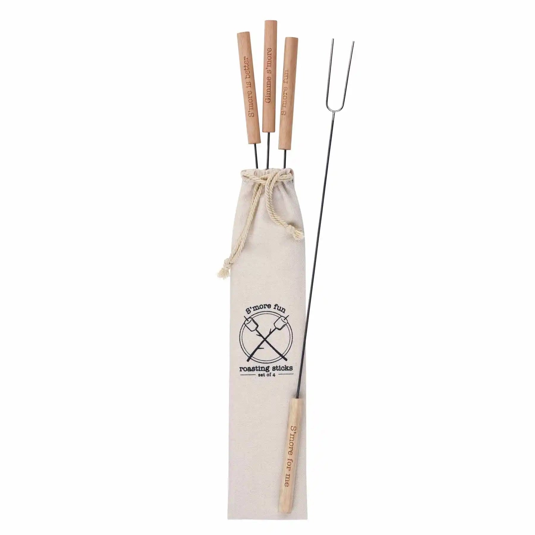 Mud Pie 5-Piece Printed Wood & Metal S'more Skewer Set for Campfire Fun