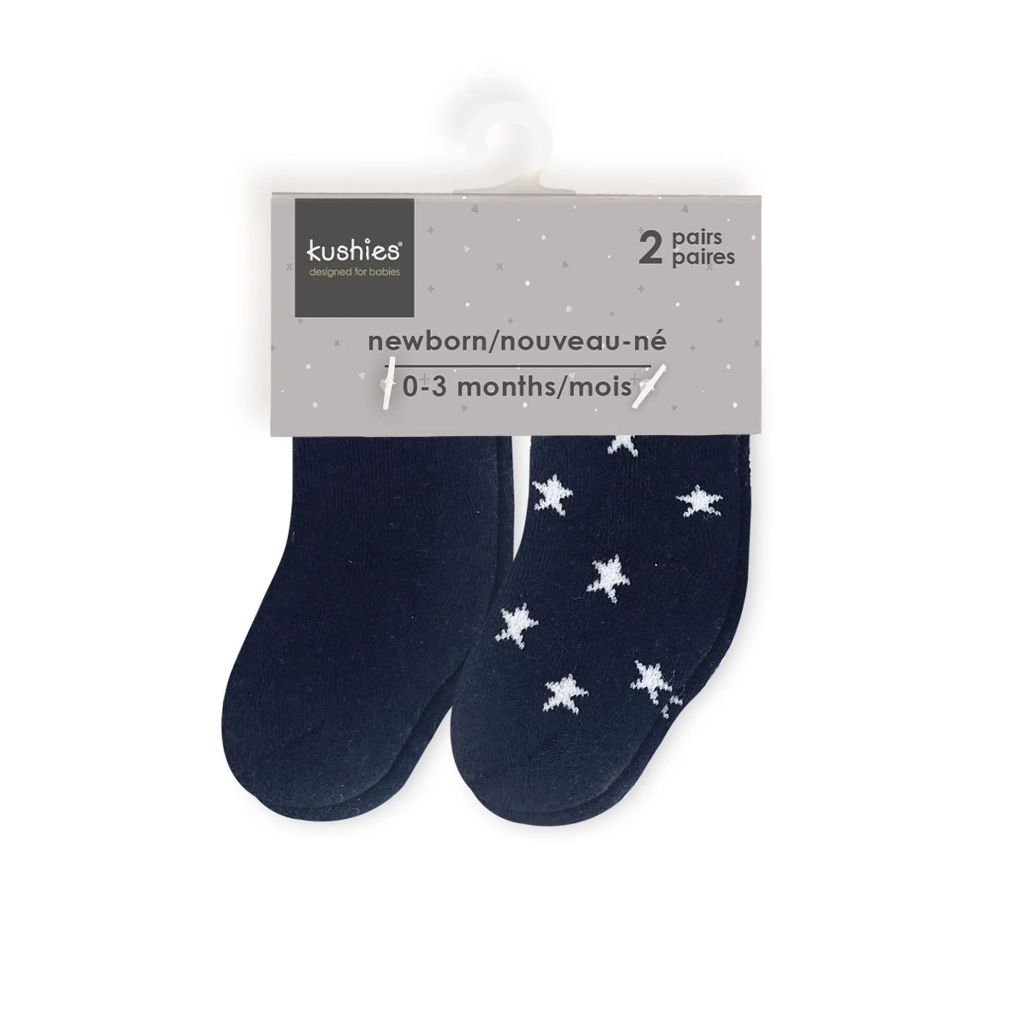 Hot Deal! Kushies Infant Sock 2-Pack in Navy Solid and Star Patterns