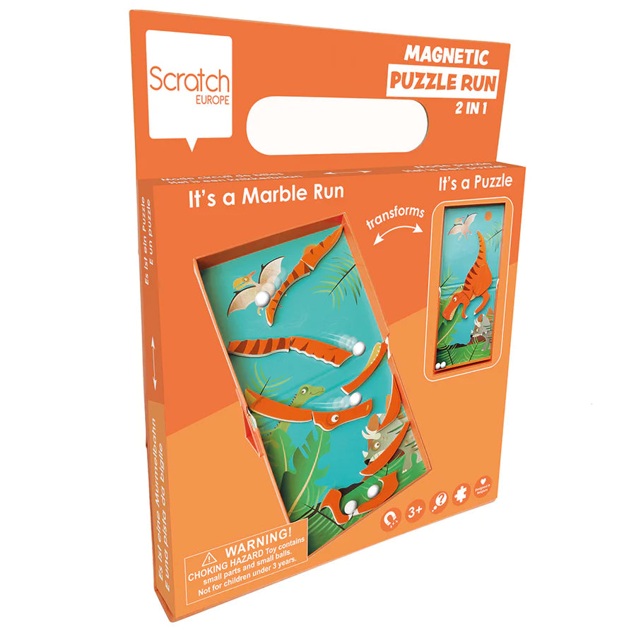 European Scratch Dino-themed 2-in-1 Magnetic Puzzle Marble Run