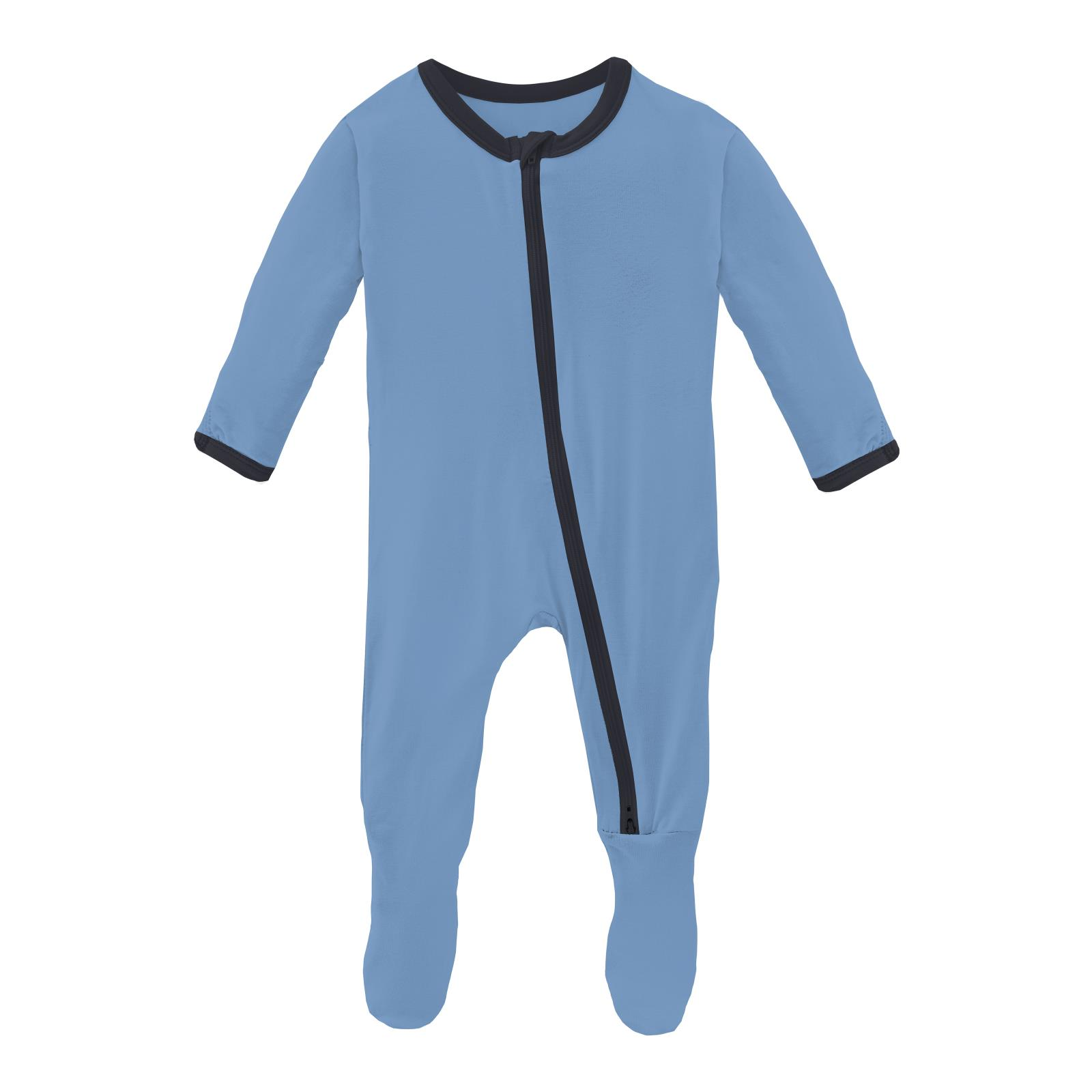 Hot Sale! Kickee Pants Baby Footie in Dream Blue with Deep Space Two - Way Zipper
