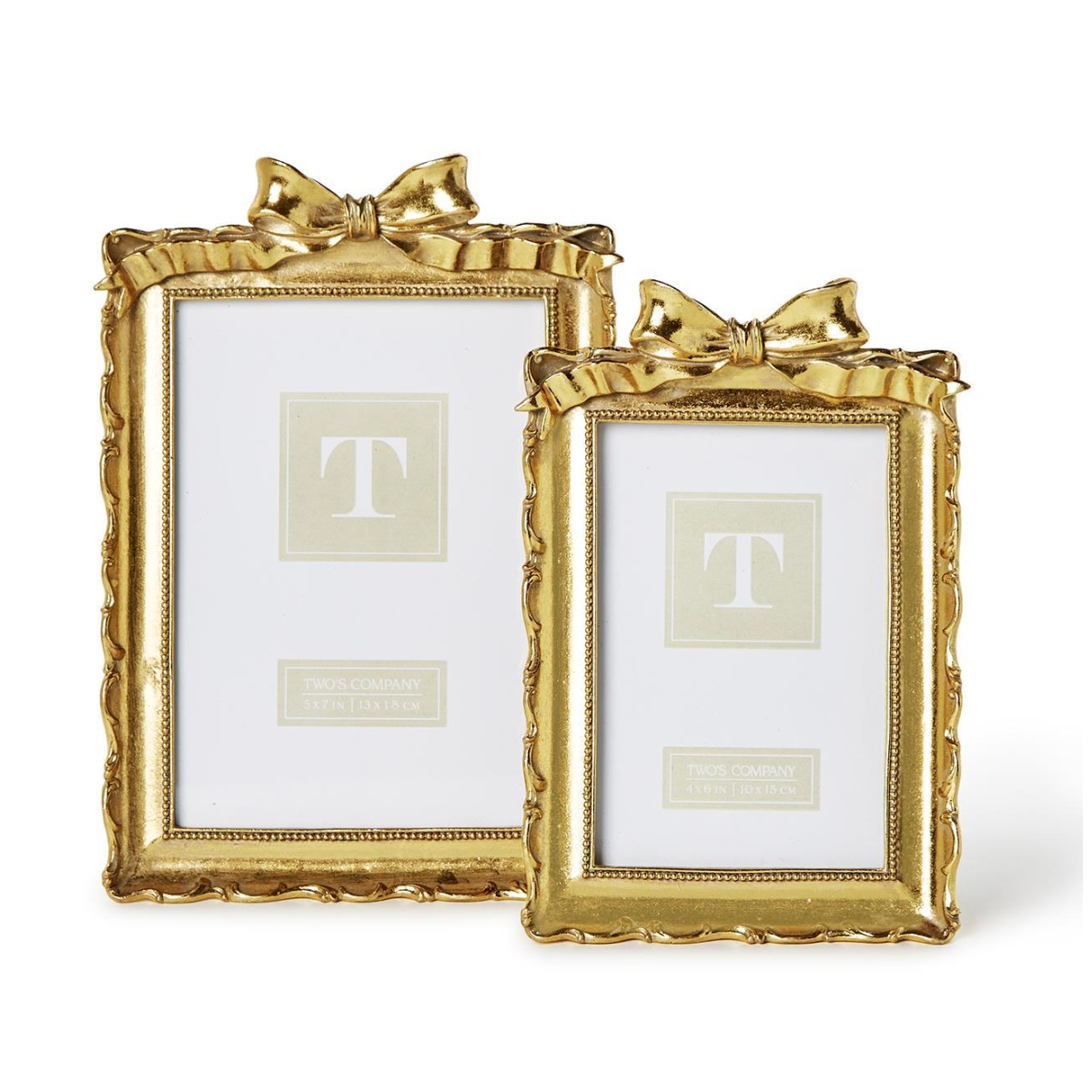 Vintage Gold 4 X 6 Picture Frames with Decorative Accent Bows - Set of Two