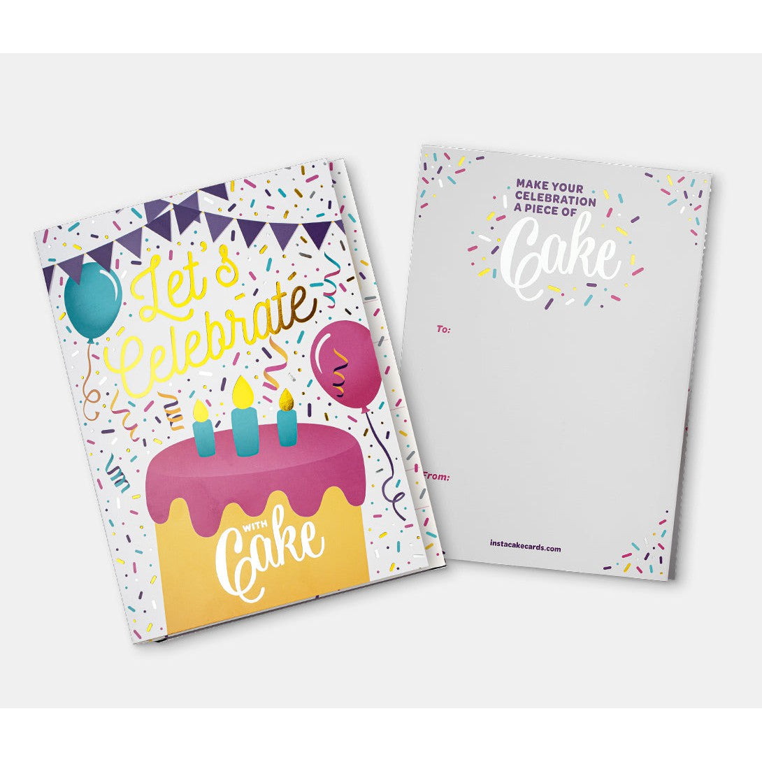 Hot Sale! Gold Confetti Vanilla InstaCake Let's Celebrate Cake Card