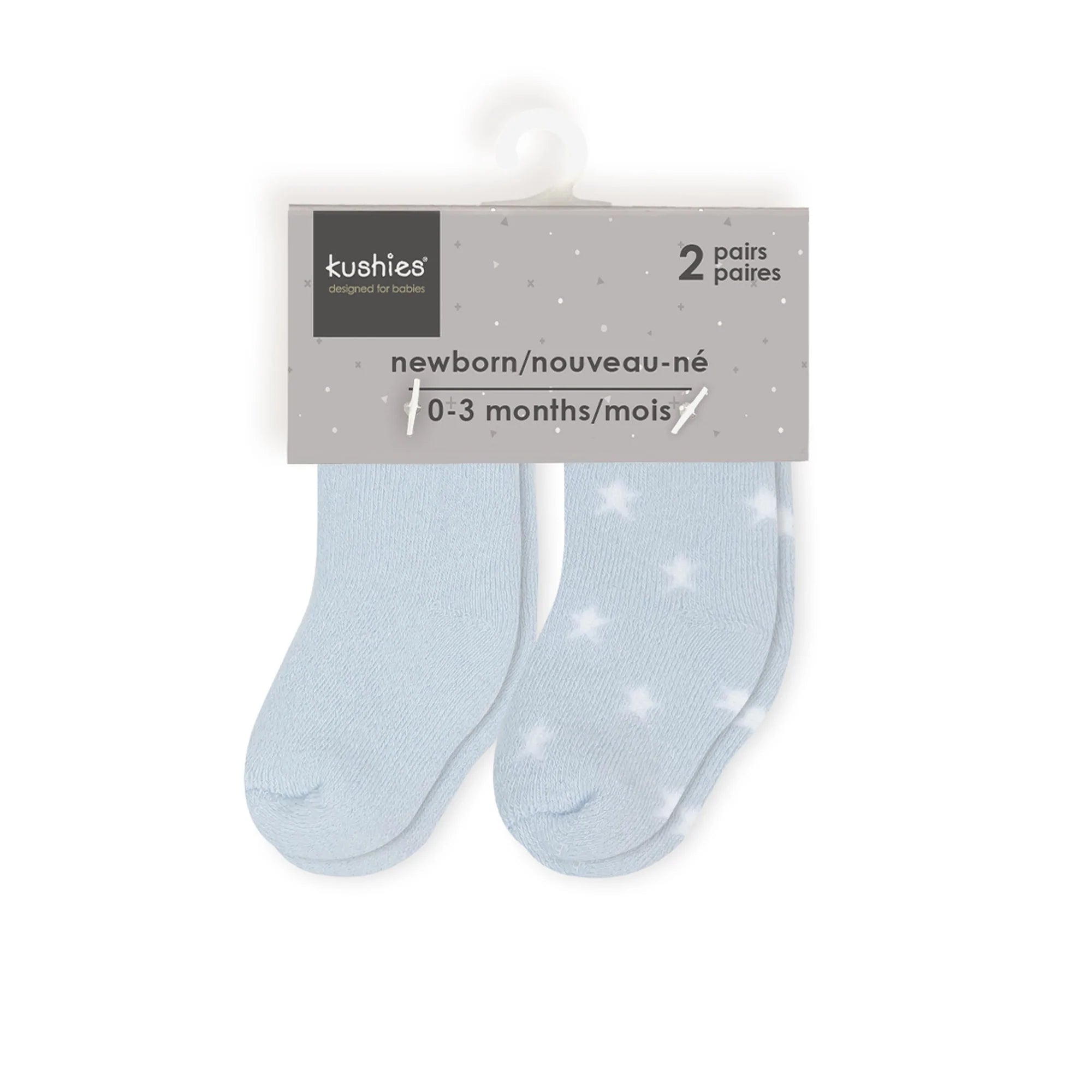Hot Sale! Kushies Infant Sock Set - 2 Pairs in Ice Solid and Stars Design