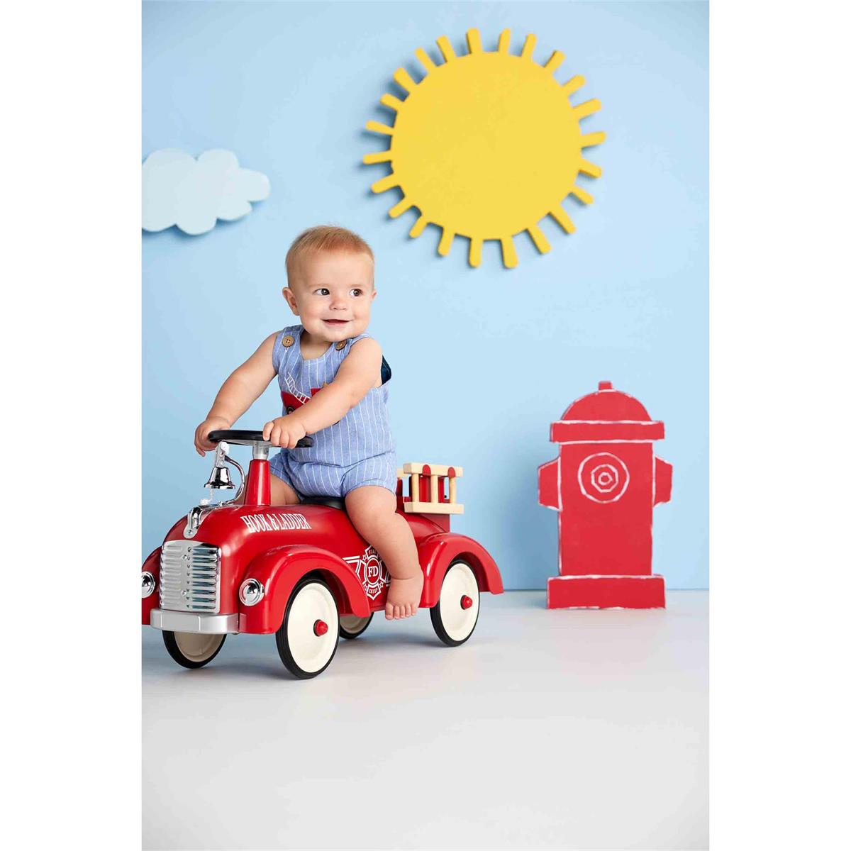 Hot Deal! Mud Pie Chambray Fire Truck Jon Jon with Pinstripes