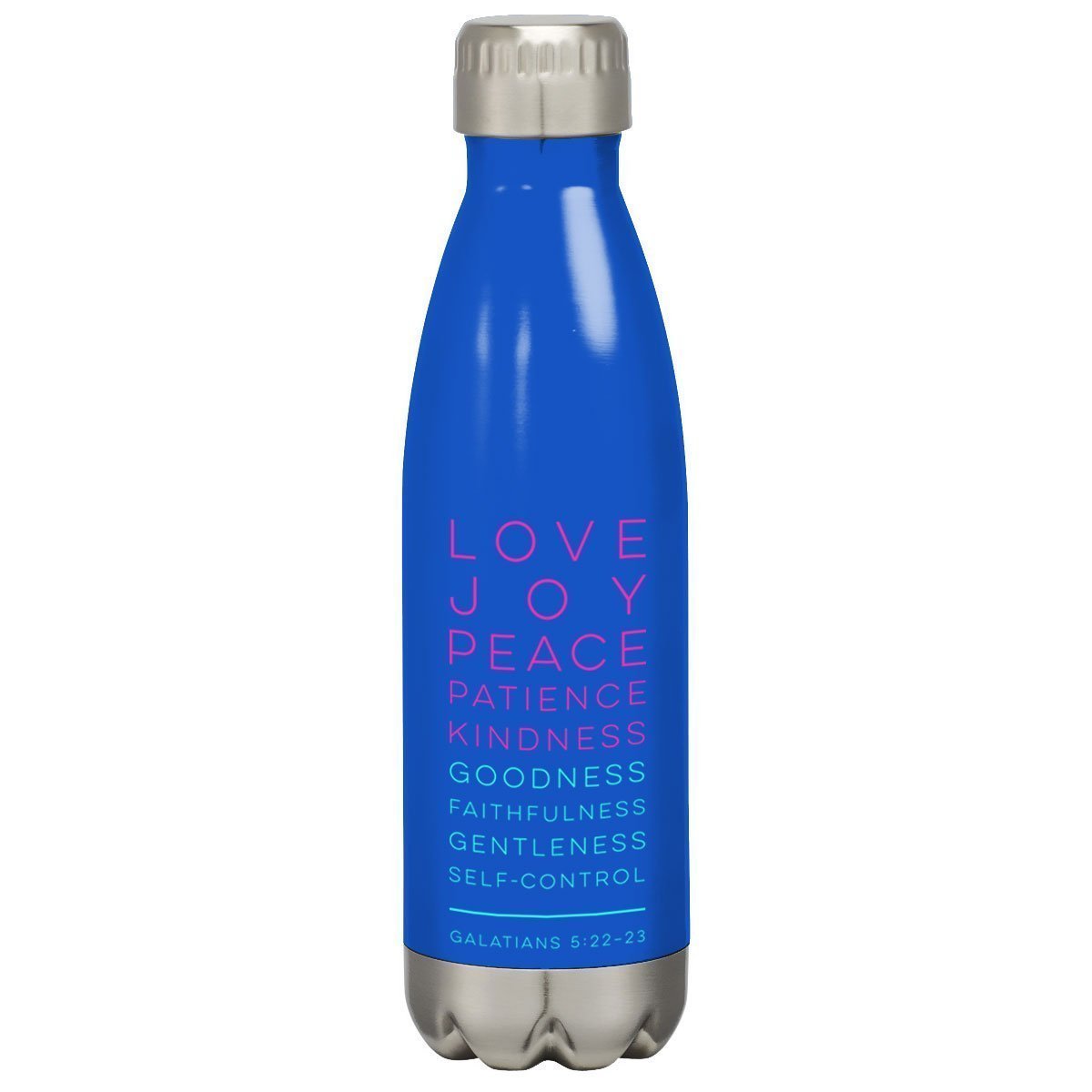 Kerusso® Blue 16-oz Stainless Steel Water Bottle Featuring Fruits of The Spirit