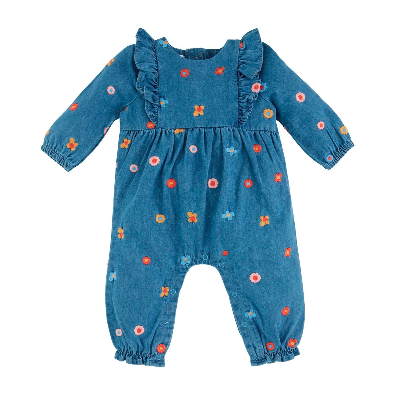 Hot Deal! Mud Pie Embroidered Floral Denim One-Piece
