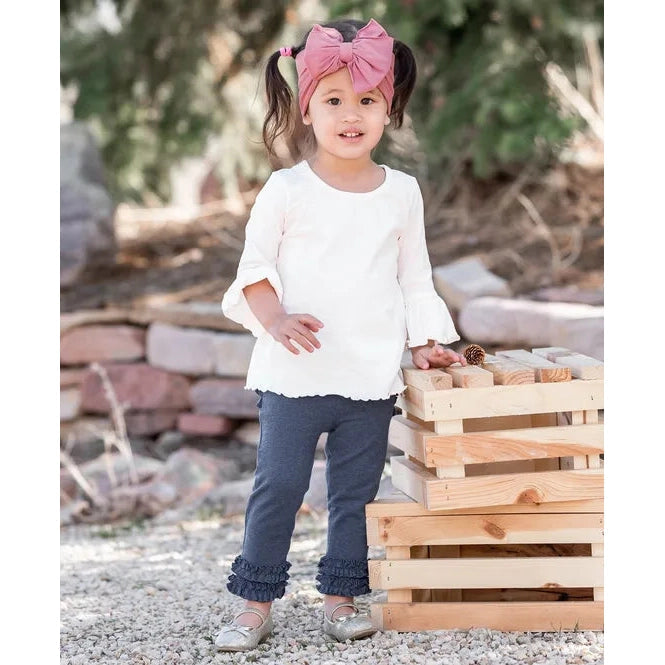 Hot Deal! RuffleButts Girls' Faux Denim Solid Ruffle Stretch Leggings for All-Day Play