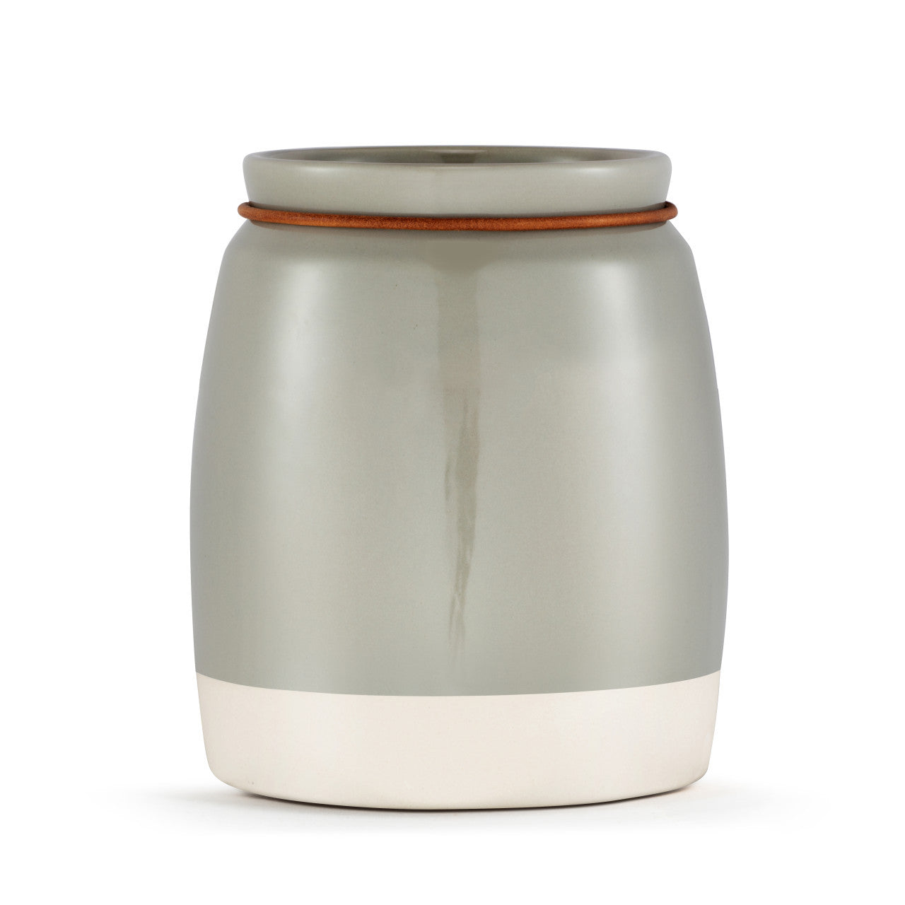 Demdaco Regional Living Gray Stoneware Leather Lake Crock for Home Decor