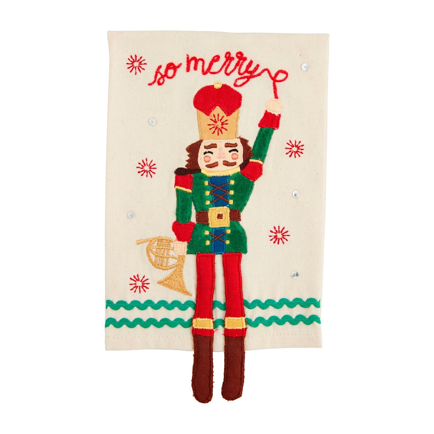 Mud Pie Embroidered Nutcracker Dangle - Leg Canvas Hand Towels