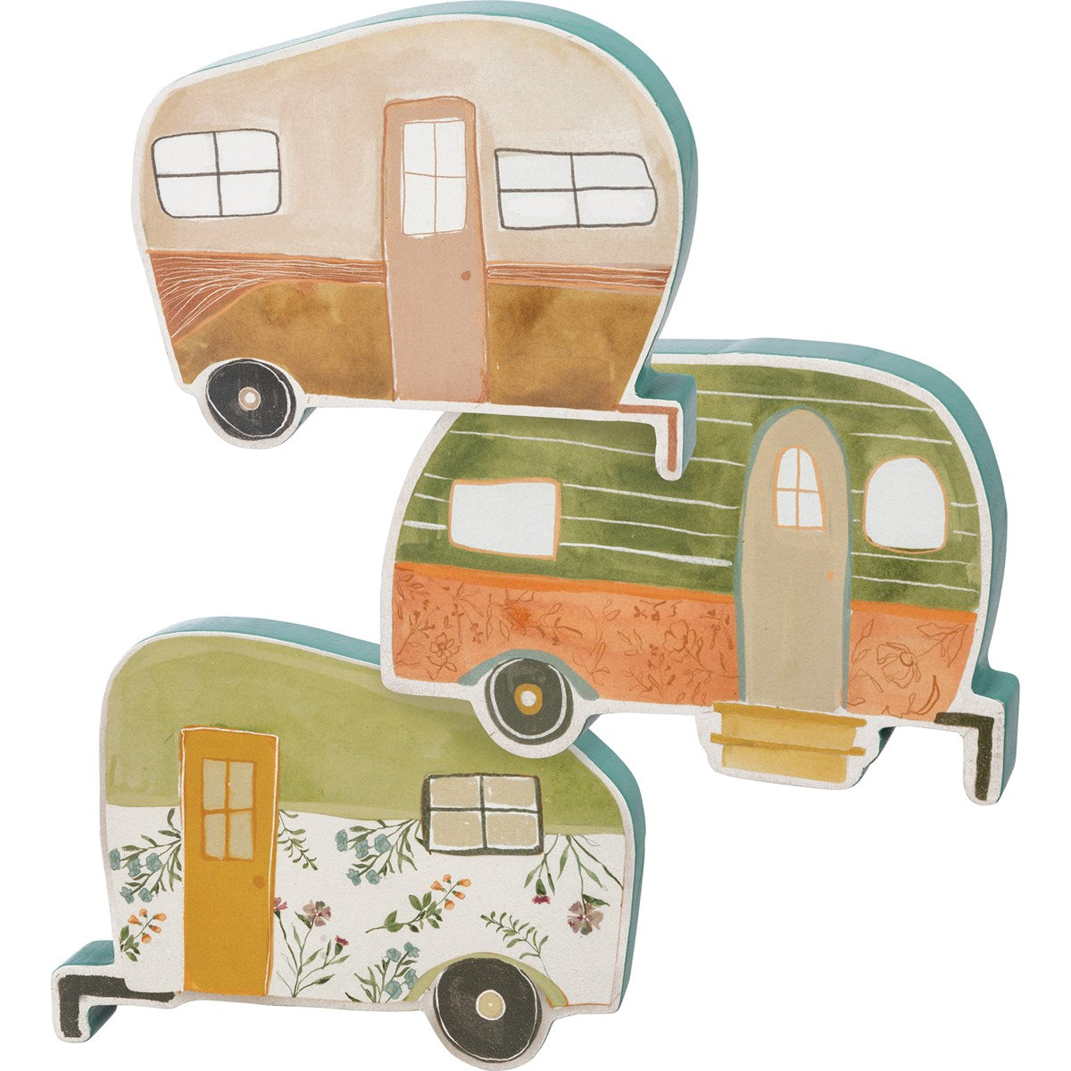 Kathy's Primitives Chunky RV Shaped Wooden Sitters - Campers Set