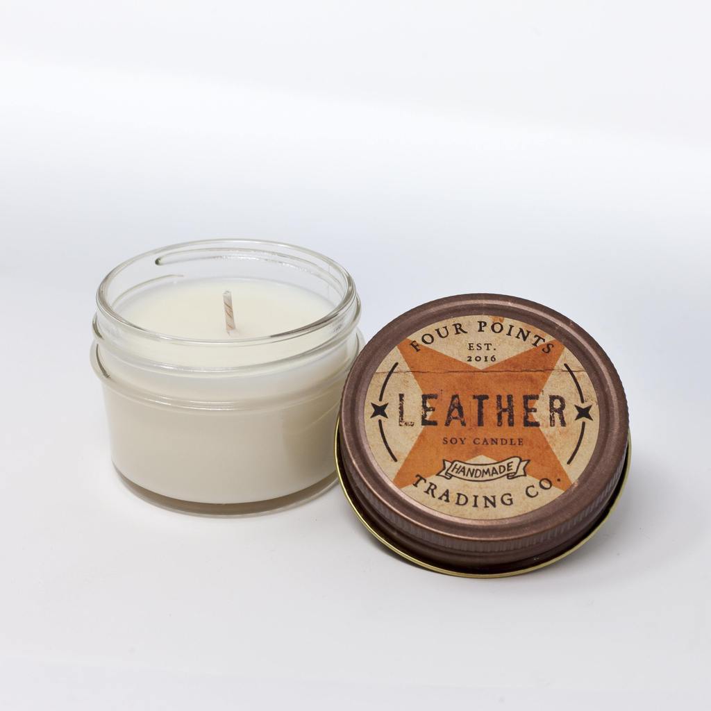 Four Point's Trading Company Handmade Leather Scented Soy Candle