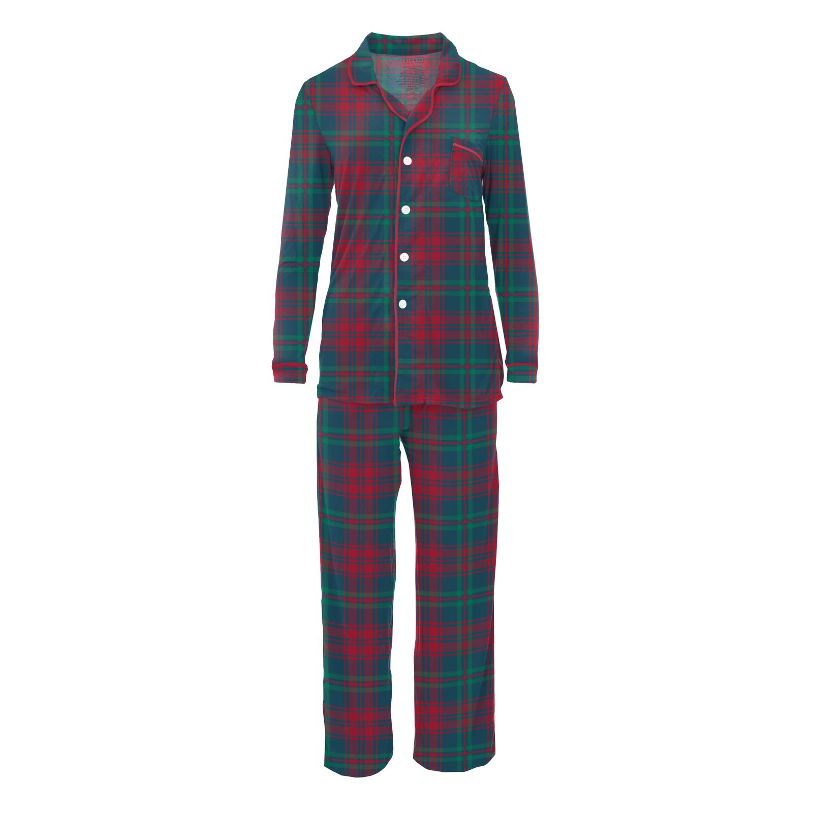 Kickee Pants Women's Peacock Plaid Long Sleeve Collared Pajama Set - Soft & Comfortable