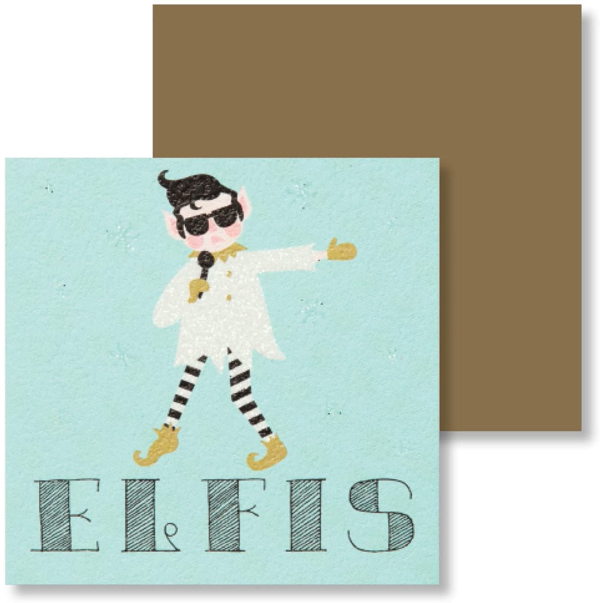 Hot Sale! Elfis-themed Gift Enclosure Card with White Glitter and Coordinated Envelope