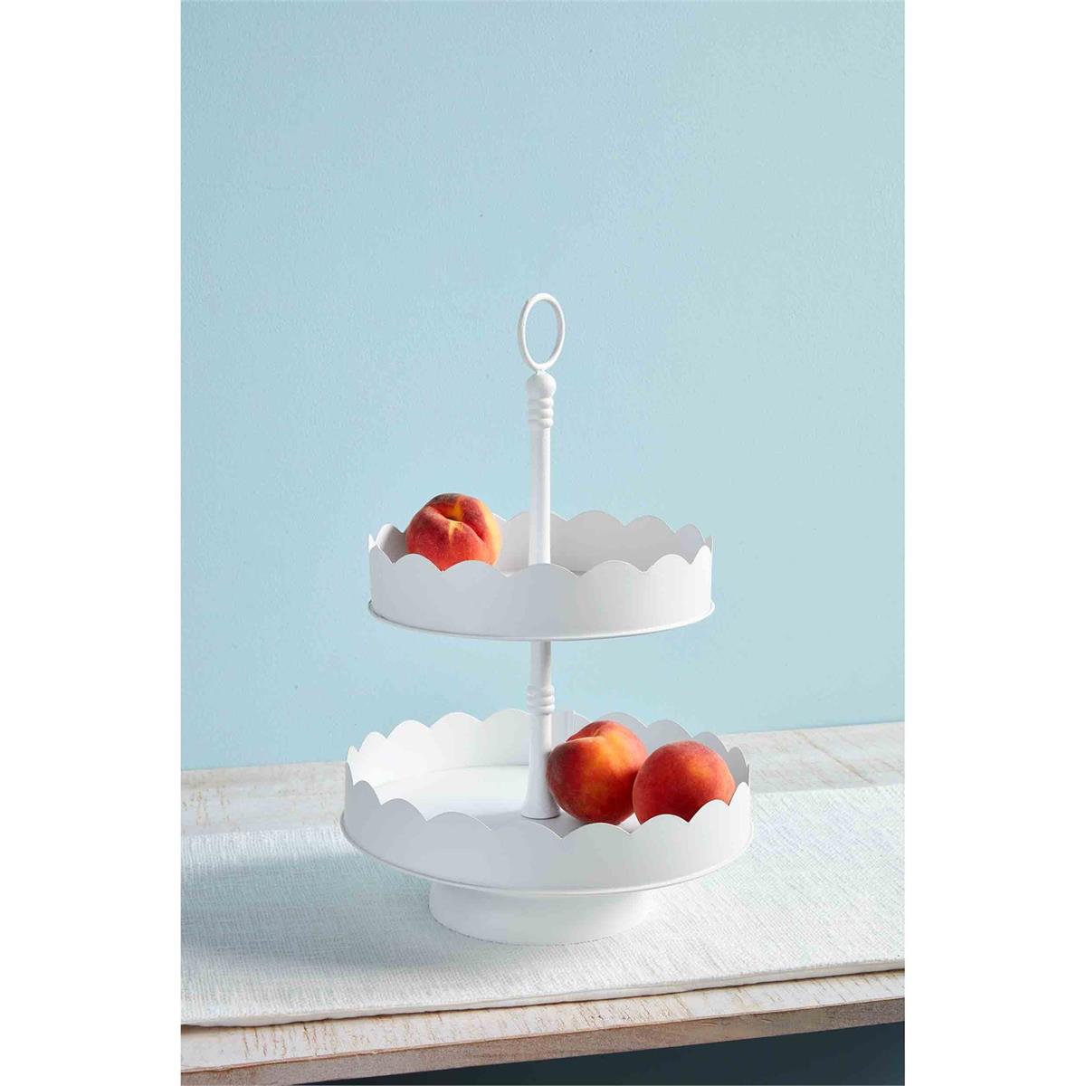 Mud Pie Elegant Scalloped Two - Tier Metal Server