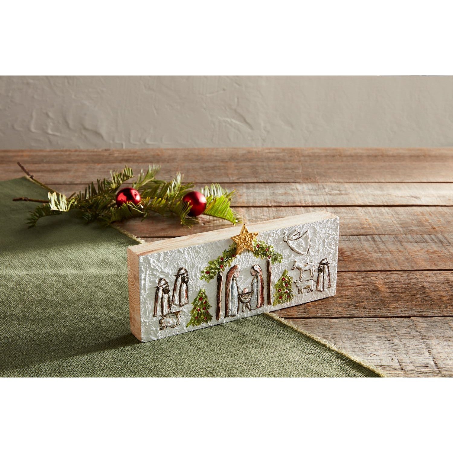 Exquisite Hand - Painted Mud Pie Pine Nativity Wall Plaque